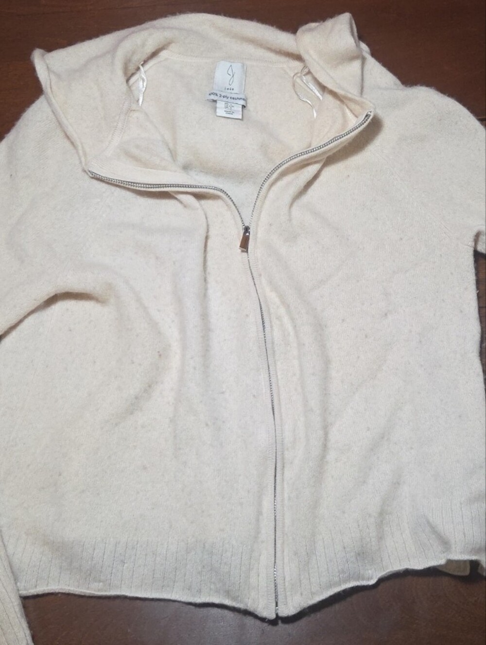 New Woman Joie Zip Up Hoodied Cardigan 100% Cashmere Size L Ivory Long Sleeves